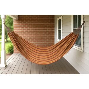 Handwoven Multicolor Cotton Fabric Hammock Reinforced Rope Ends Metal Loop boho